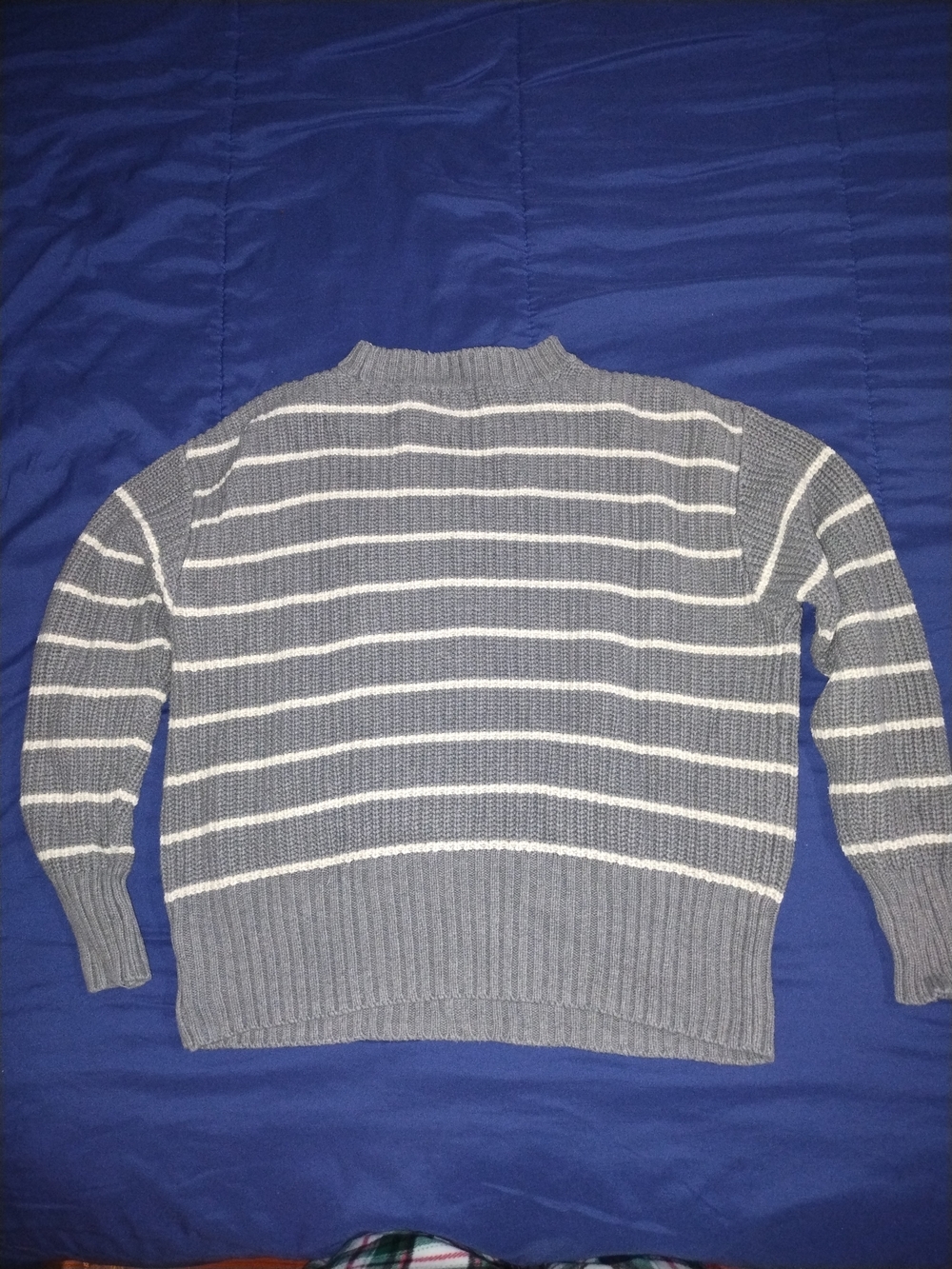 a.n.a Gray and White Striped Crewneck Sweater